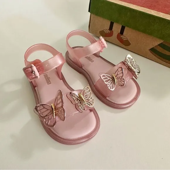 Mini Melissa Girls Pink Butterfly Sandals