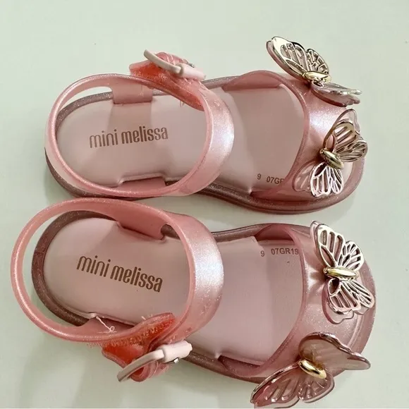 Mini Melissa Girls Pink Butterfly Sandals