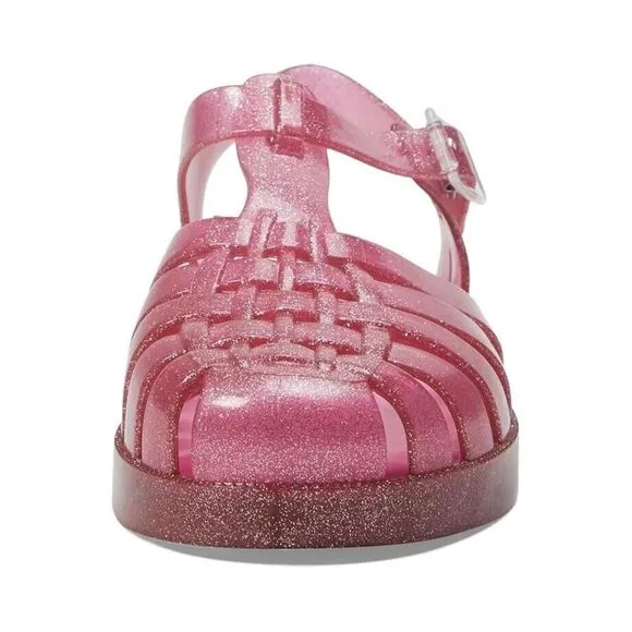 Mini Melissa Possession Shiny Sandals Kids US 2 Glitter Pink Cutout Ankle KHD158