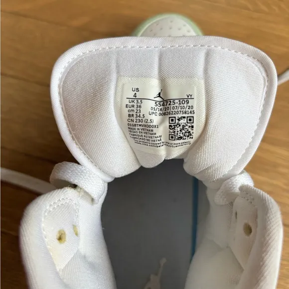Mint Green and White High-Top Jordans