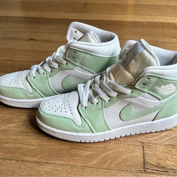 Mint Green and White High-Top Jordans