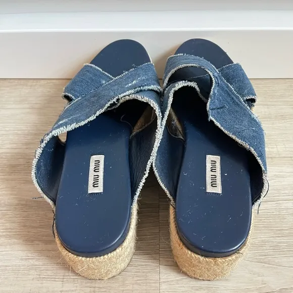 MIU  Miu Denim Espadrille Platform Sandals 41