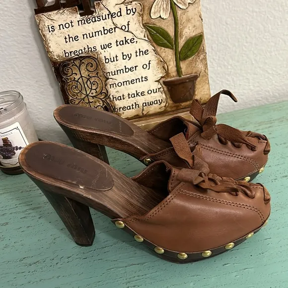 Miu Miu Lace Up Studded Clog Heels SZ 36 EUR