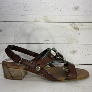 Miu Miu Leather Crystal Embellishments Slingback Sandals Womens EU 40 US 9 Brown