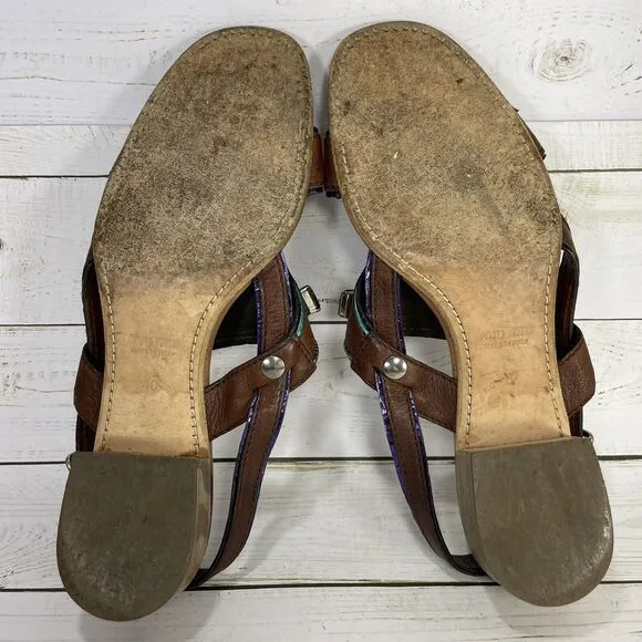 Miu Miu Leather Crystal Embellishments Slingback Sandals Womens EU 40 US 9 Brown