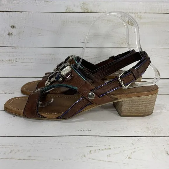 Miu Miu Leather Crystal Embellishments Slingback Sandals Womens EU 40 US 9 Brown