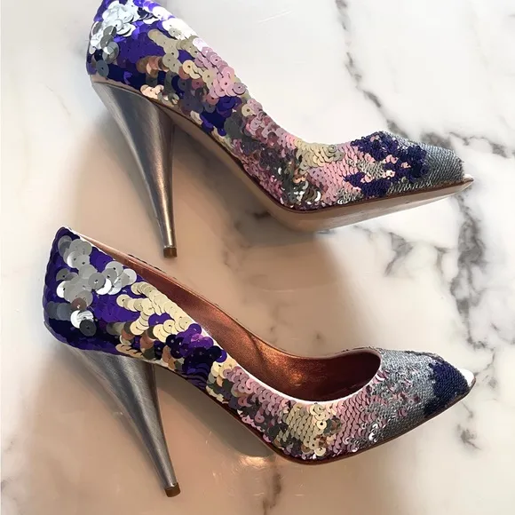 Miu Miu Sequin Peep-Toe Stiletto Heels