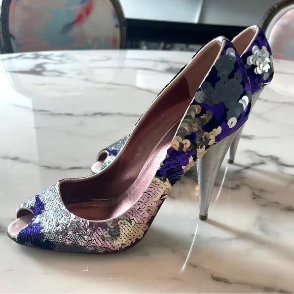 Miu Miu Sequin Peep-Toe Stiletto Heels
