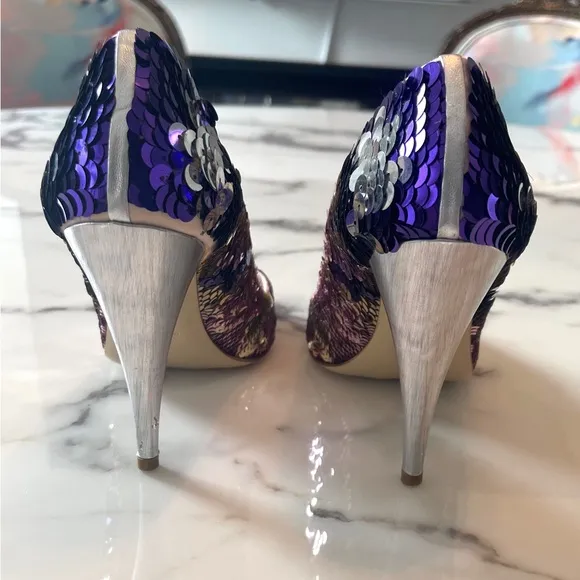 Miu Miu Sequin Peep-Toe Stiletto Heels