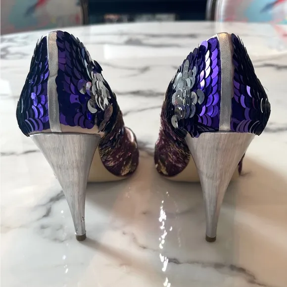 Miu Miu Sequin Peep-Toe Stiletto Heels
