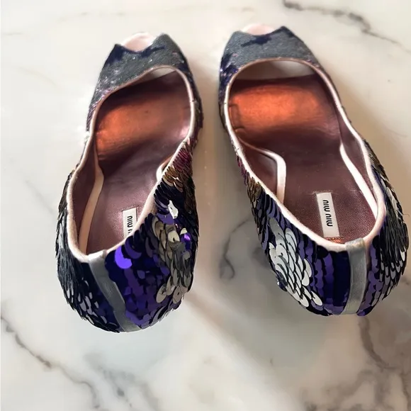 Miu Miu Sequin Peep-Toe Stiletto Heels