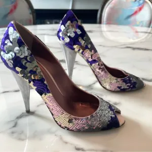 Miu Miu Sequin Peep-Toe Stiletto Heels