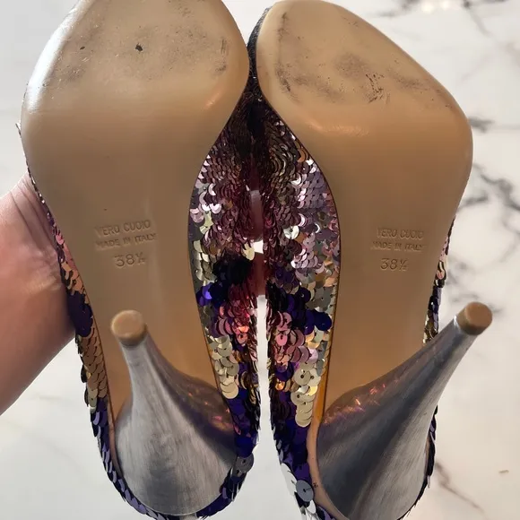 Miu Miu Sequin Peep-Toe Stiletto Heels