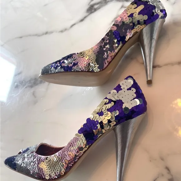 Miu Miu Sequin Peep-Toe Stiletto Heels