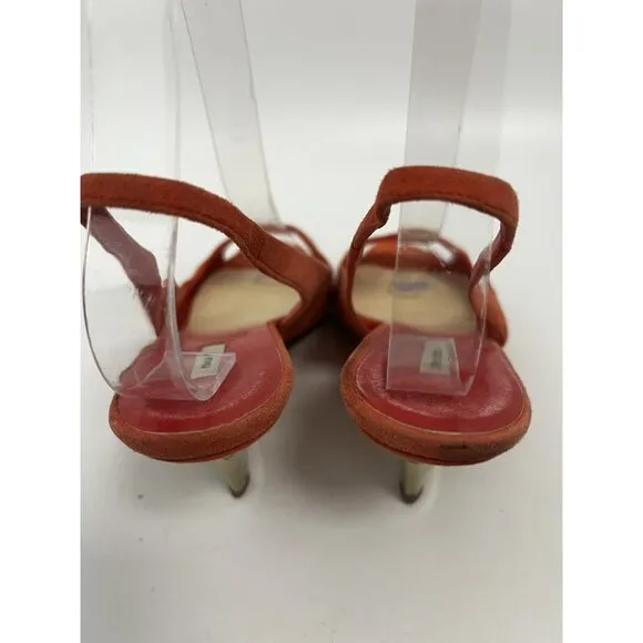 Miu Miu Suede Slingback Sandals Open Toe Coral Peach Heels Shoes Sz 38 Italy