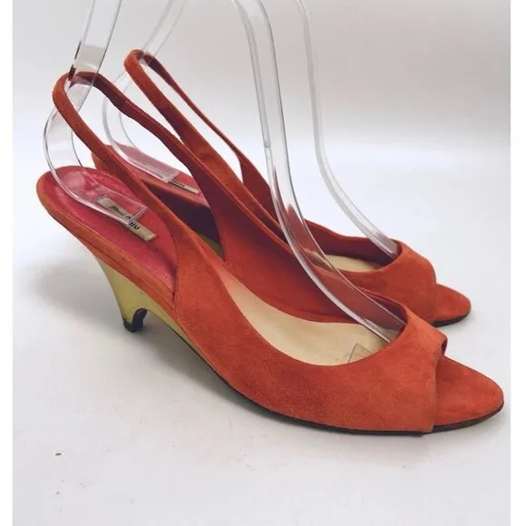 Miu Miu Suede Slingback Sandals Open Toe Coral Peach Heels Shoes Sz 38 Italy