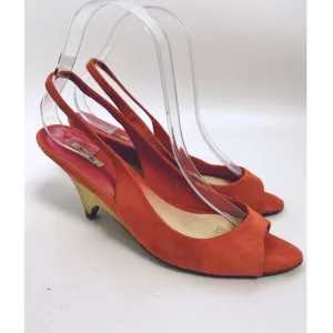 Miu Miu Suede Slingback Sandals Open Toe Coral Peach Heels Shoes Sz 38 Italy