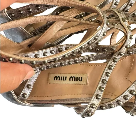 Miu Miu Women's Silver Gladiator Sandals Size 38.5