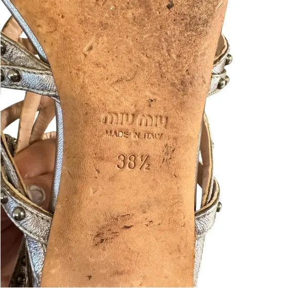 Miu Miu Women's Silver Gladiator Sandals Size 38.5