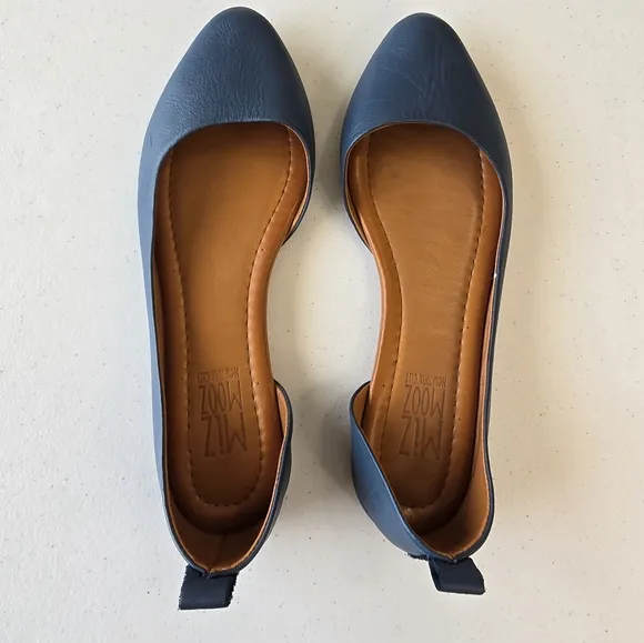 Miz Mooz Belinda Womens Blue Leather Slip On Ballet Flats Shoes 7.5-8