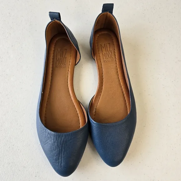 Miz Mooz Belinda Womens Blue Leather Slip On Ballet Flats Shoes 7.5-8