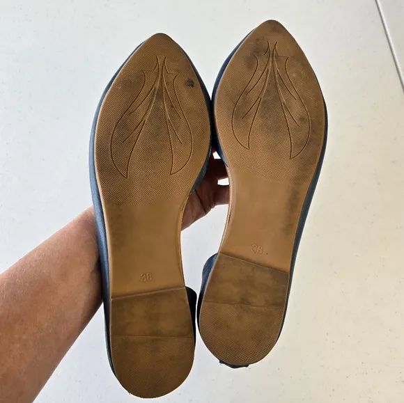 Miz Mooz Belinda Womens Blue Leather Slip On Ballet Flats Shoes 7.5-8
