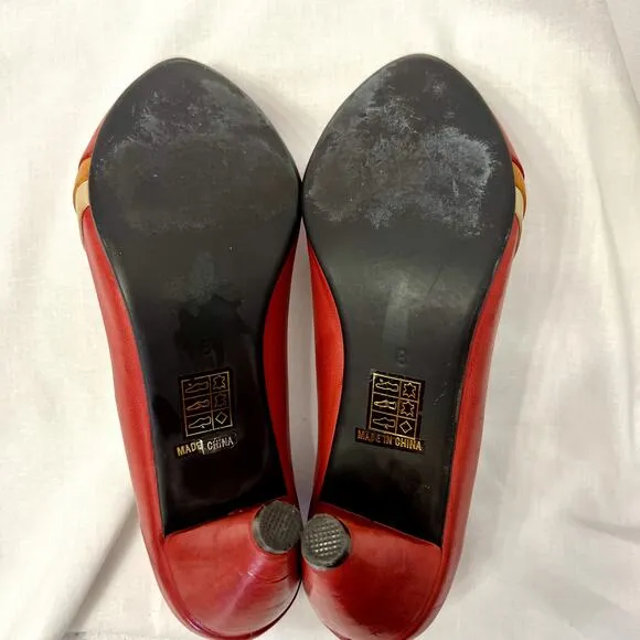 Miz Mooz Size 8 Leather Retro Inspired EUC Heels Red Orange Cream