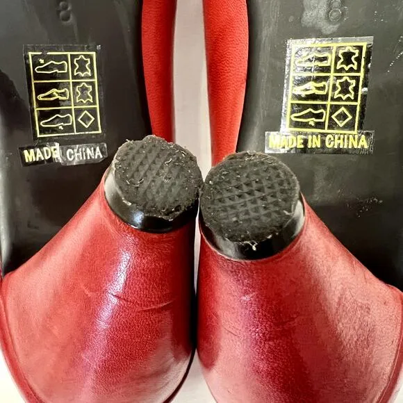 Miz Mooz Size 8 Leather Retro Inspired EUC Heels Red Orange Cream