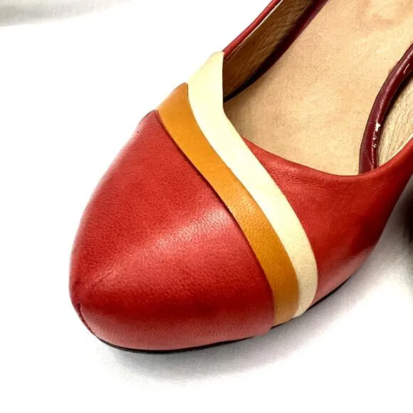 Miz Mooz Size 8 Leather Retro Inspired EUC Heels Red Orange Cream