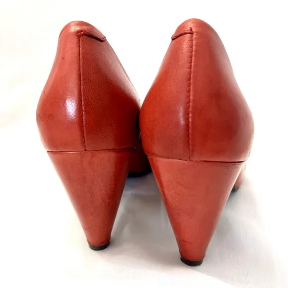 Miz Mooz Size 8 Leather Retro Inspired EUC Heels Red Orange Cream