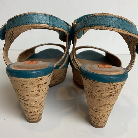 Miz Mooz Women's Corbin Dress Sandal Blue Cork Ankle Strap Whimsy Art To Wear