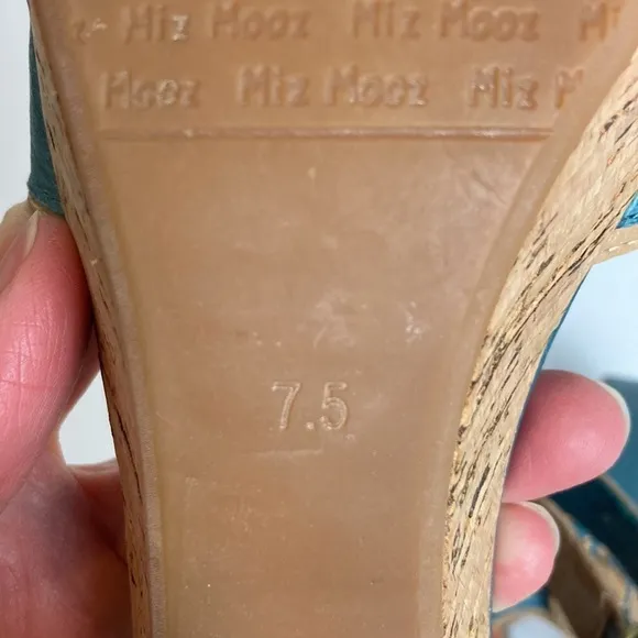 Miz Mooz Women's Corbin Dress Sandal Blue Cork Ankle Strap Whimsy Art To Wear