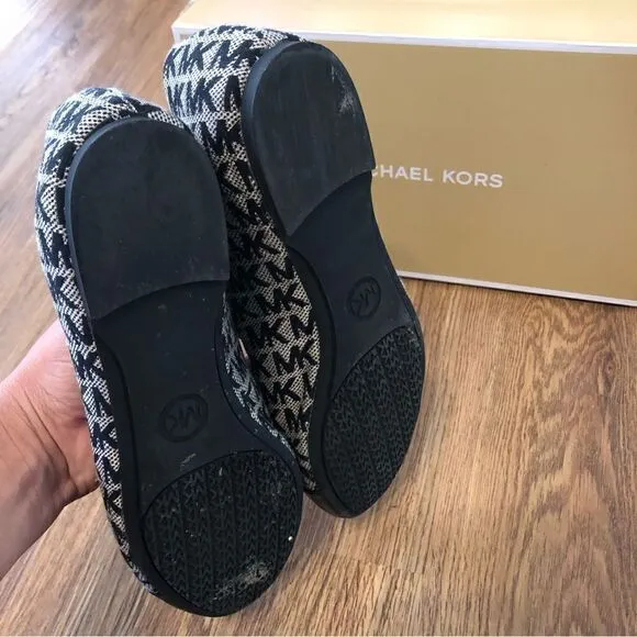 MK Michael Kors Black logo print flats loafers slip on shoes women’s 7