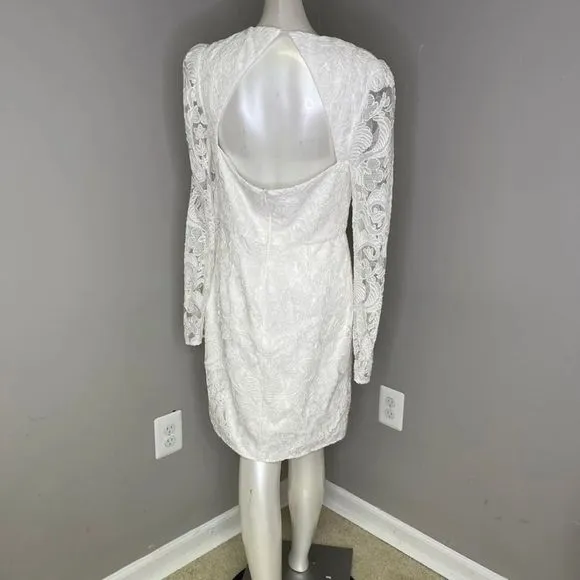 ML Monique Lhuillier Lace Cutout Long-Sleeve Dress