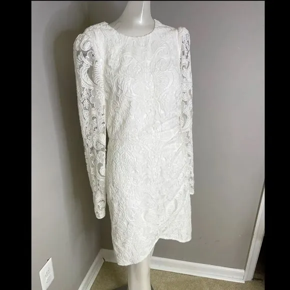 ML Monique Lhuillier Lace Cutout Long-Sleeve Dress