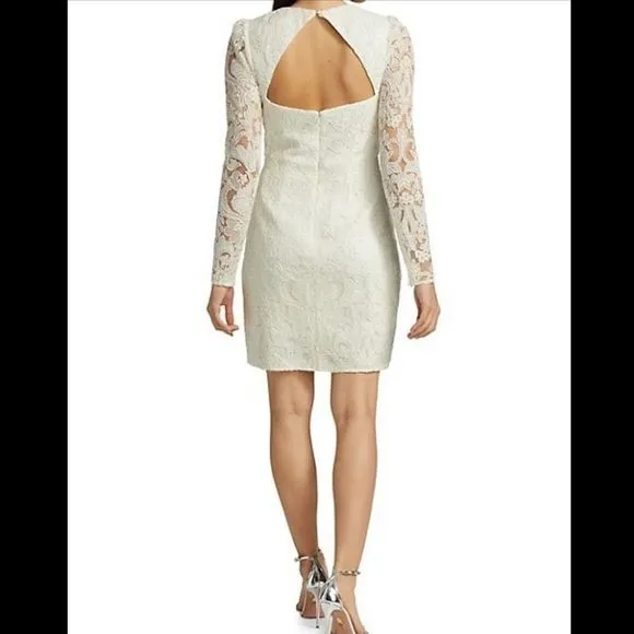 ML Monique Lhuillier Lace Cutout Long-Sleeve Dress