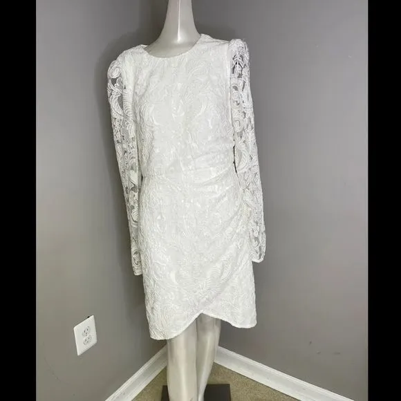ML Monique Lhuillier Lace Cutout Long-Sleeve Dress