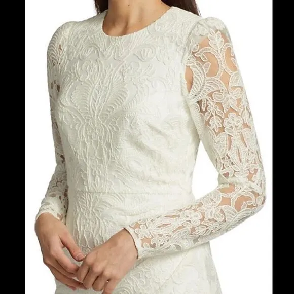 ML Monique Lhuillier Lace Cutout Long-Sleeve Dress