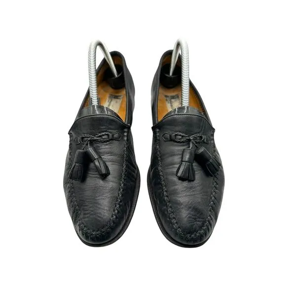 Moreschi Tassel Loafers Slip-On Dress Shoes Black Leather Made In Italy Mens 7.5