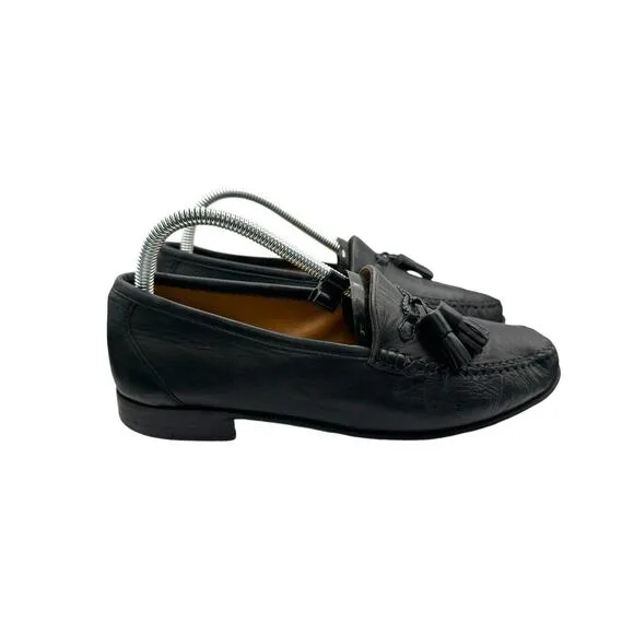 Moreschi Tassel Loafers Slip-On Dress Shoes Black Leather Made In Italy Mens 7.5