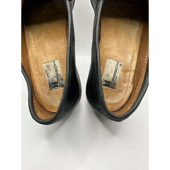 Moreschi Tassel Loafers Slip-On Dress Shoes Black Leather Made In Italy Mens 7.5