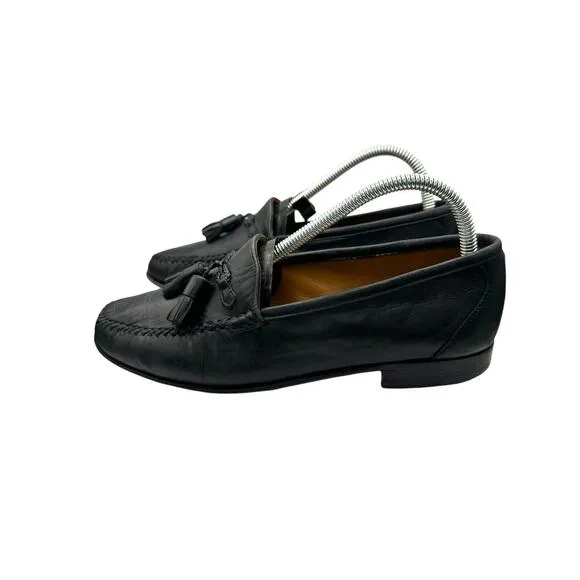 Moreschi Tassel Loafers Slip-On Dress Shoes Black Leather Made In Italy Mens 7.5