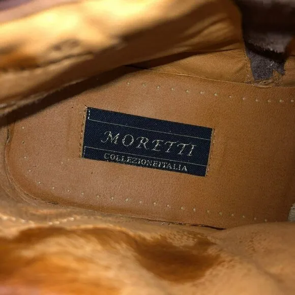 Moretti Mens Size 12 Brown Leather Laceless Ankle Zip Boots Dress Shoes H211