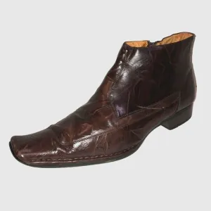 Moretti Mens Size 12 Brown Leather Laceless Ankle Zip Boots Dress Shoes H211