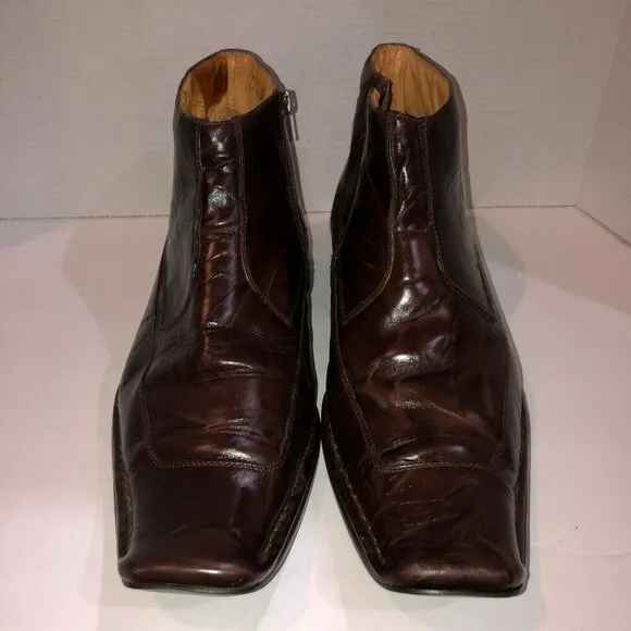 Moretti Mens Size 12 Brown Leather Laceless Ankle Zip Boots Dress Shoes H211