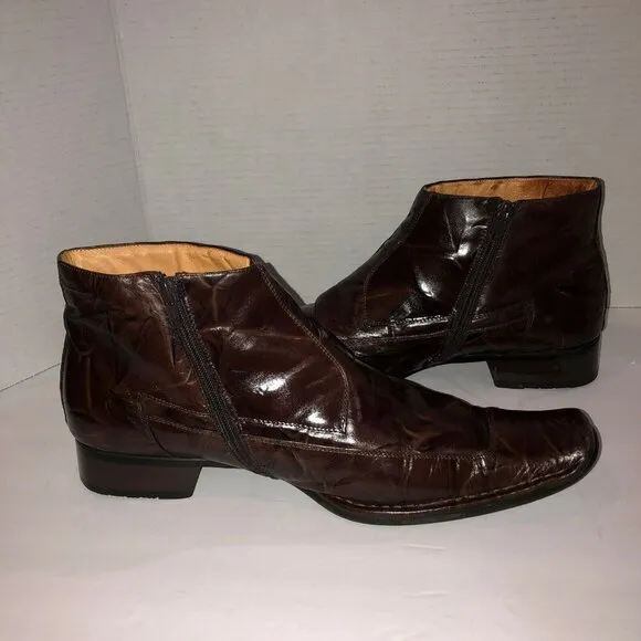 Moretti Mens Size 12 Brown Leather Laceless Ankle Zip Boots Dress Shoes H211