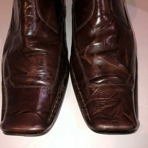 Moretti Mens Size 12 Brown Leather Laceless Ankle Zip Boots Dress Shoes H211