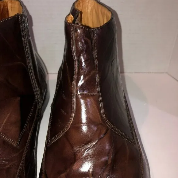 Moretti Mens Size 12 Brown Leather Laceless Ankle Zip Boots Dress Shoes H211