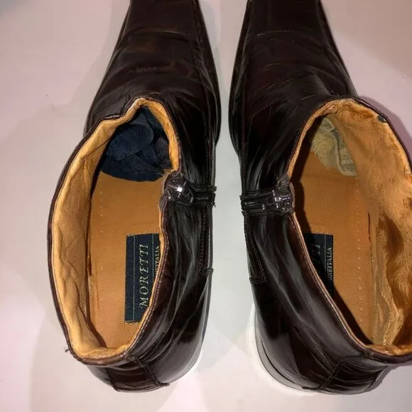 Moretti Mens Size 12 Brown Leather Laceless Ankle Zip Boots Dress Shoes H211