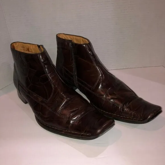 Moretti Mens Size 12 Brown Leather Laceless Ankle Zip Boots Dress Shoes H211